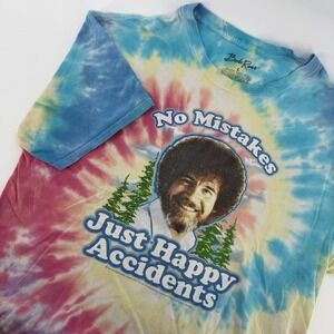 Bob Ross Graphic T-Shirt Mens Large Multicolor Tie Dye Happy Accidents Art Hippy